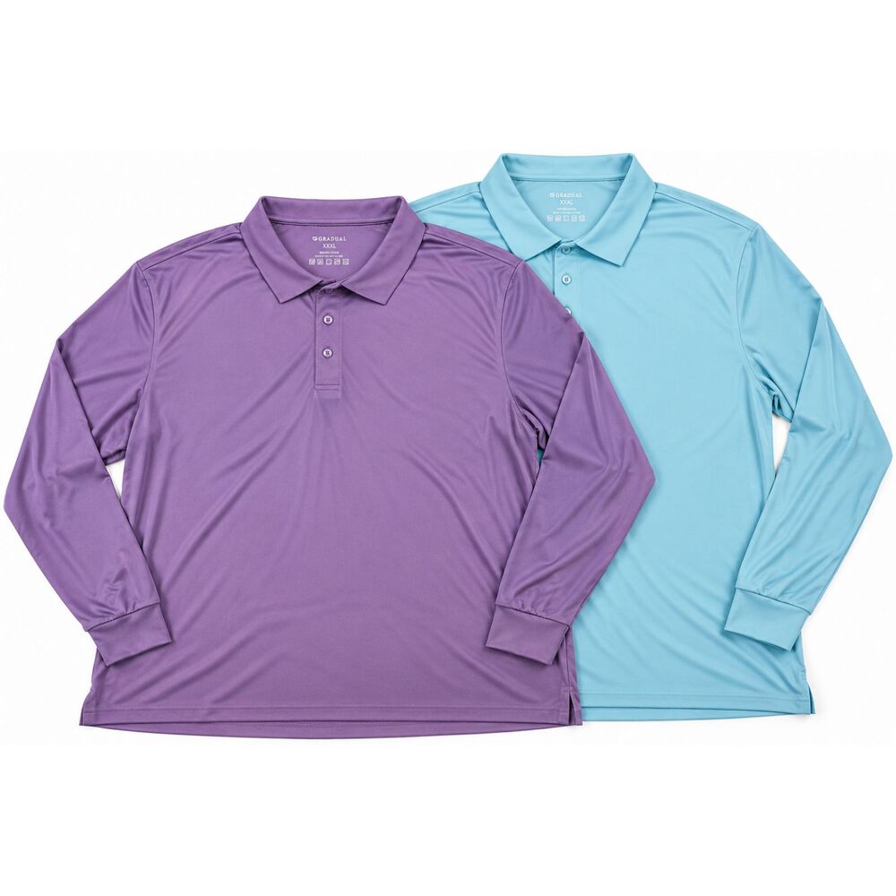 Gradual Mens 3XL Long Sleeve Golf Polo Shirts 2 Pack Purple Aqua Performance